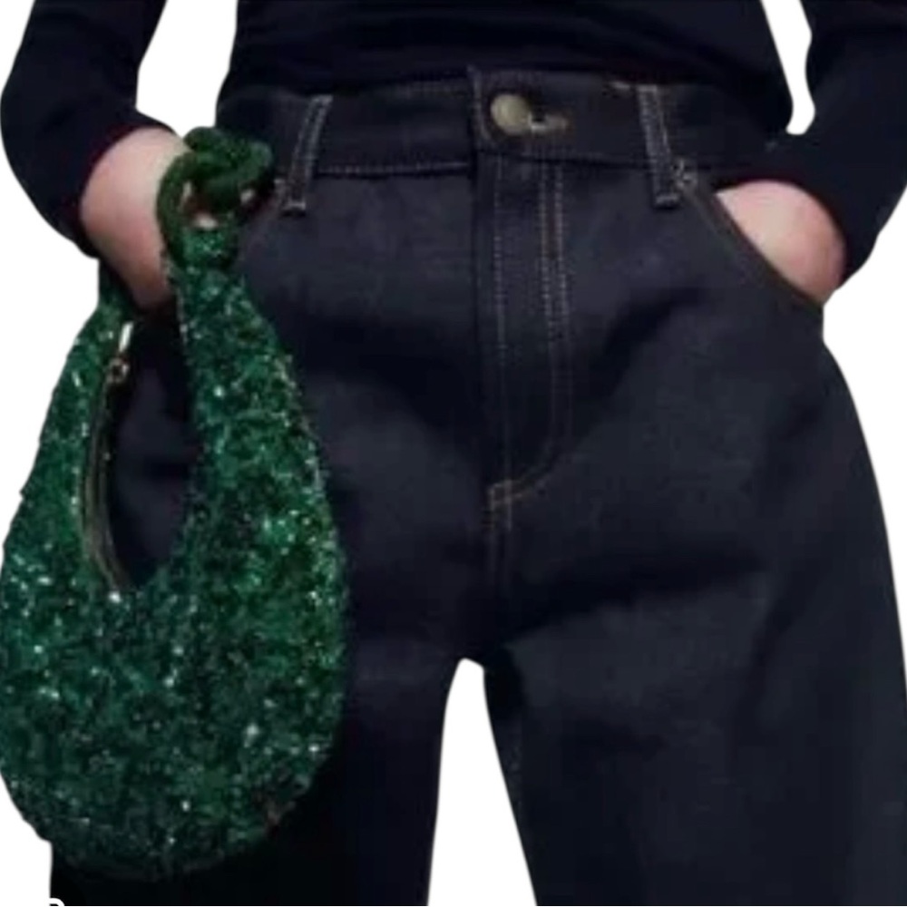 ZARA Emerald Green Beaded Mini Shoulder Resort Bag 💚✨ - Picture 3 of 6